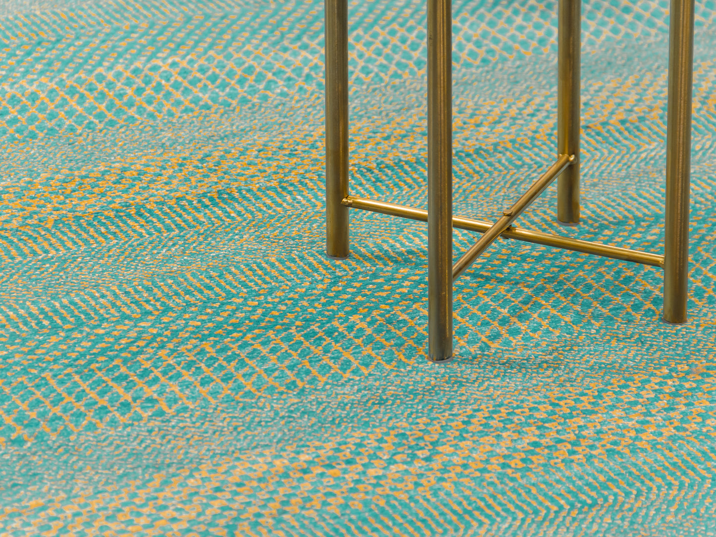 Modern Handmade Pure Pure Silk Rug Aqua Green/Yellow