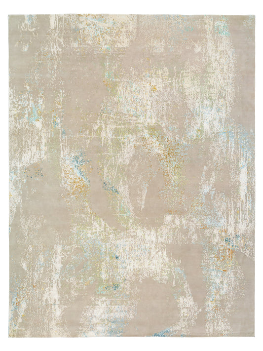 Modern Wool & Silk Oushak Design Rug Ivory gray/Blue/Green