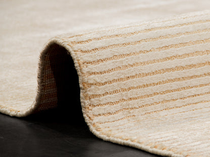 Modern Contemporary Gold Cream Silk Rug