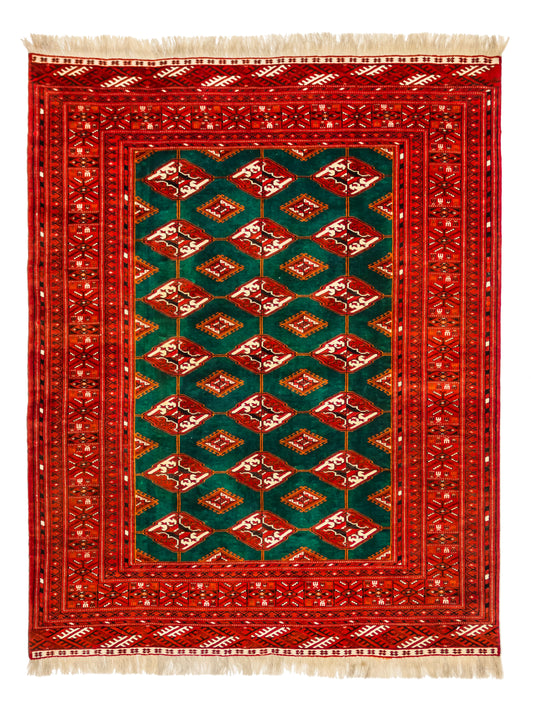 Handmade Traditional Fine Red And Green Bokhara Persian Wool Rug featured #7584805257386 