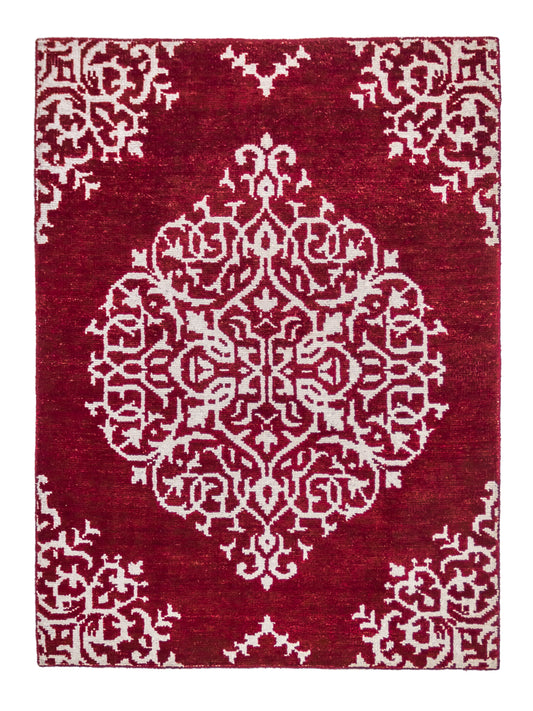 Handmade Modern Indian Wool And Silk Burgundy Area Rug featured #7584819675306 