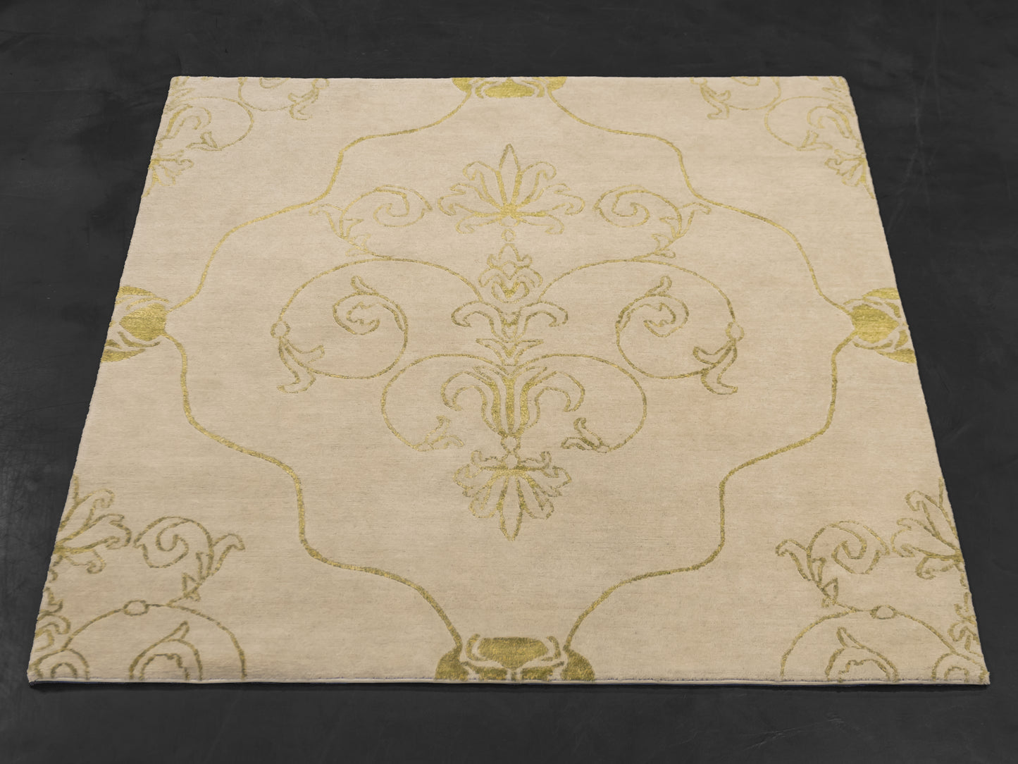 Gold Ivory Handmade Nepal Modern Wool And Silk Rug