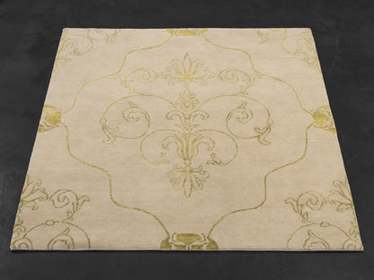 Gold Ivory Handmade Nepal Modern Wool And Silk Rug