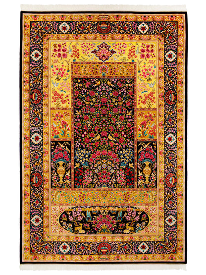 Persian Machine-made Silk Floral Area Rug