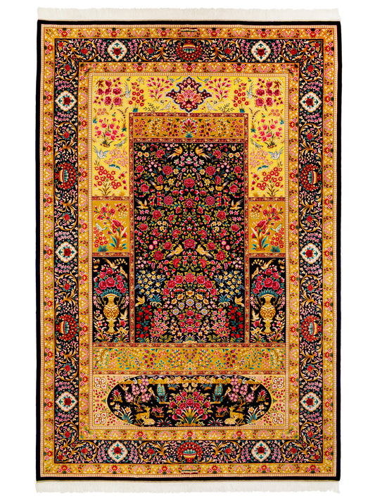 Persian Machine-made Silk Floral Area Rug