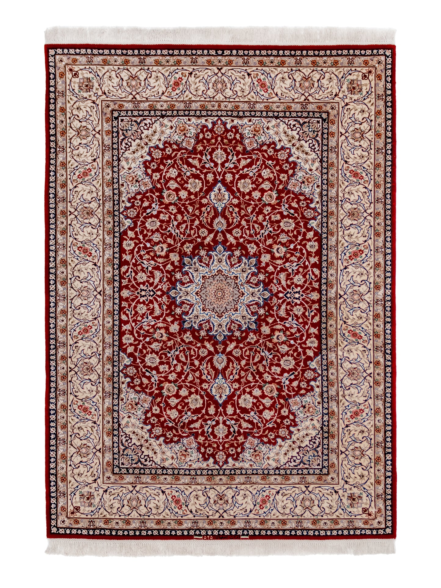 Handmade Authentic Persian Isfahan Wool And Silk Medallion Rug