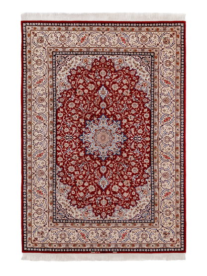 Handmade Authentic Persian Isfahan Wool And Silk Medallion Rug