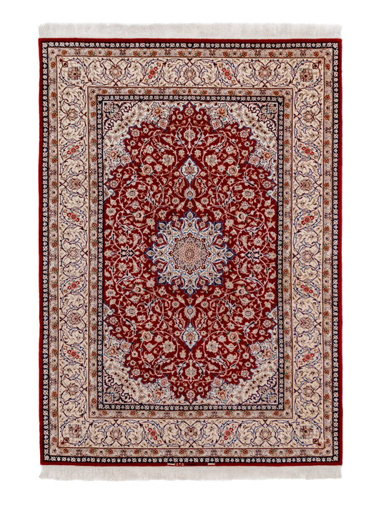 Handmade Authentic Persian Isfahan Wool And Silk Medallion Rug featured #7363719757994 