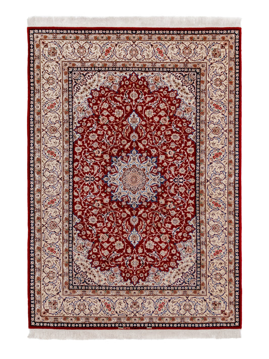 Handmade Authentic Persian Isfahan Wool And Silk Medallion Rug