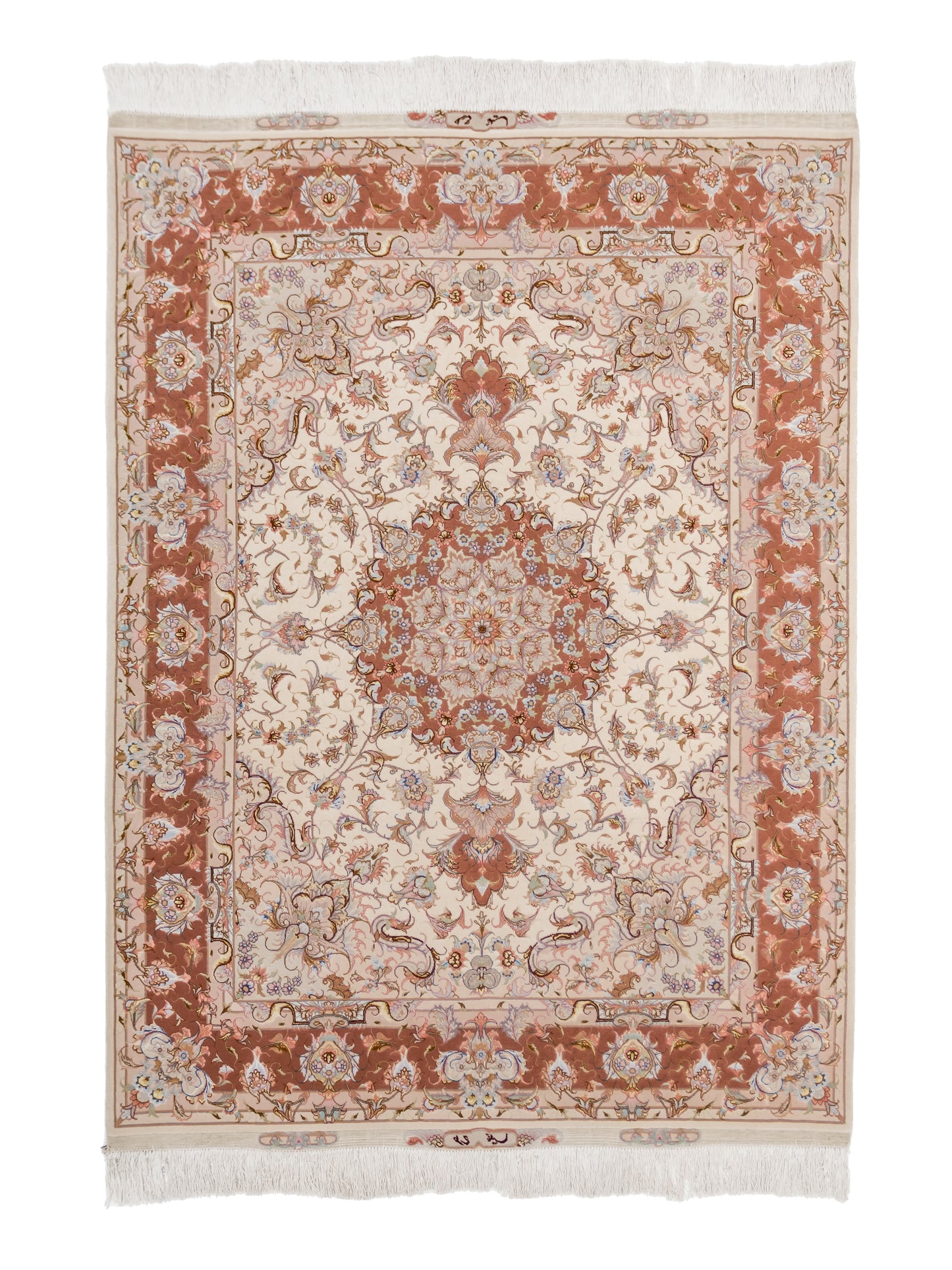 Salmon Pink Persian Tabriz Medallion Wool And Silk Rug product image #29978525335722