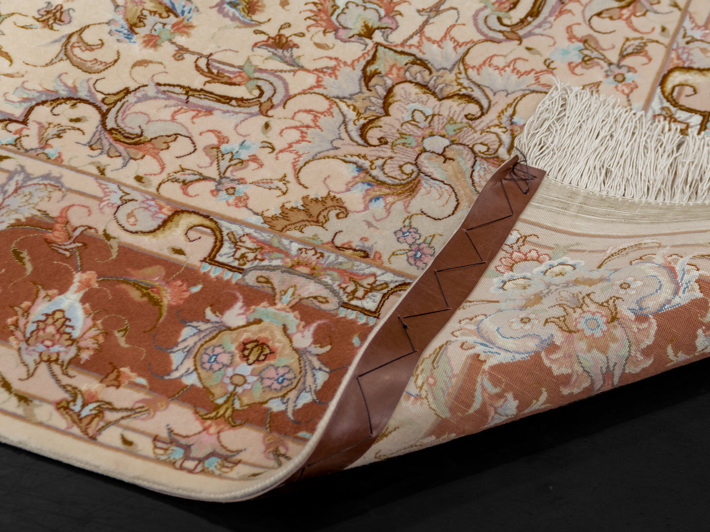 Salmon Pink Persian Tabriz Medallion Wool And Silk Rug