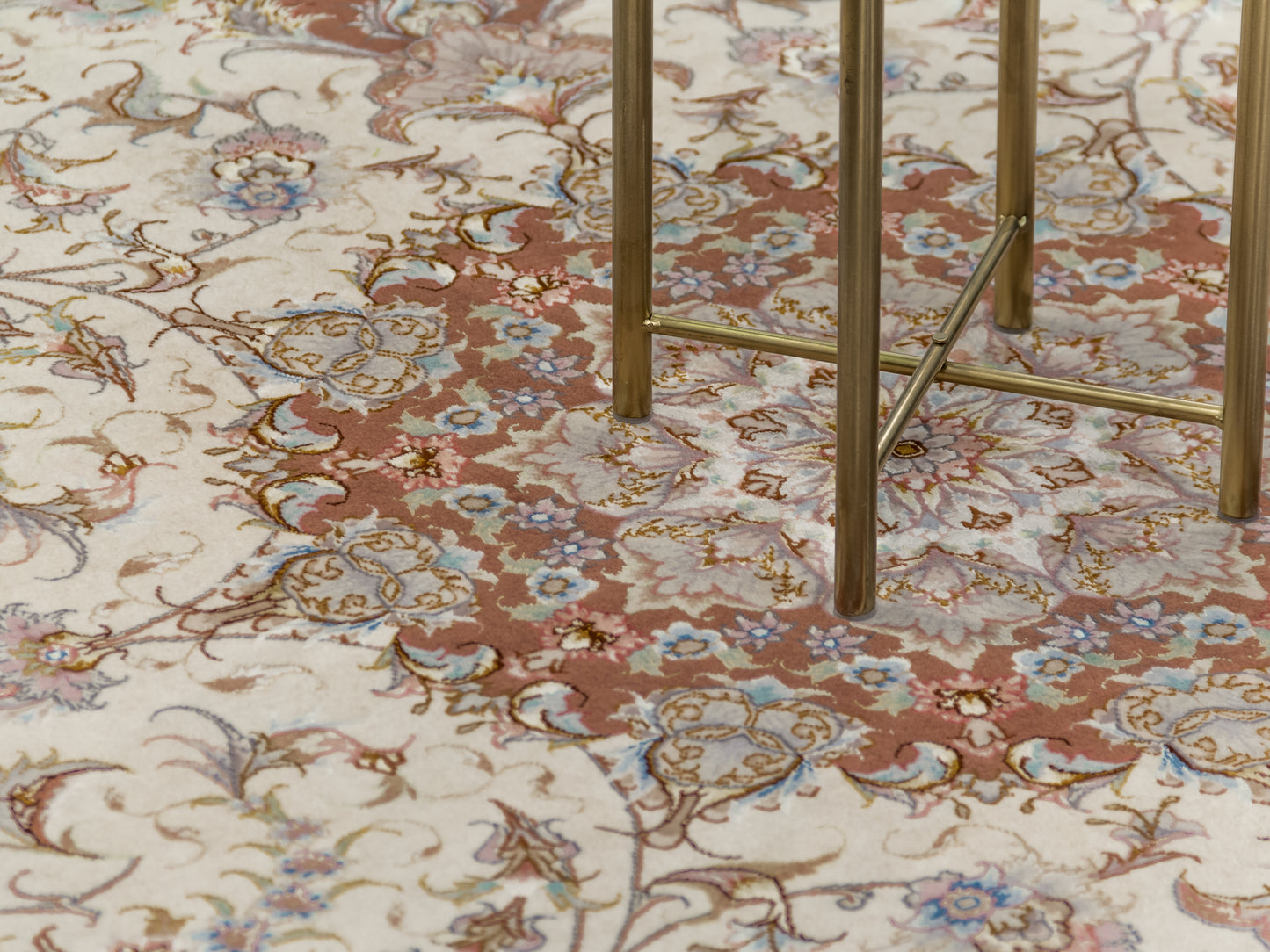 Salmon Pink Persian Tabriz Medallion Wool And Silk Rug
