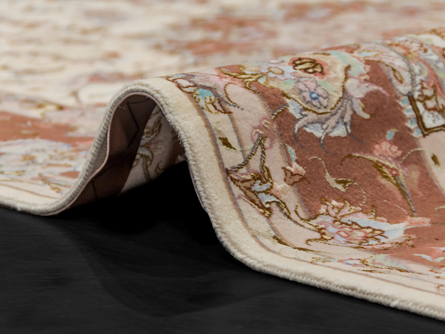 Salmon Pink Persian Tabriz Medallion Wool And Silk Rug