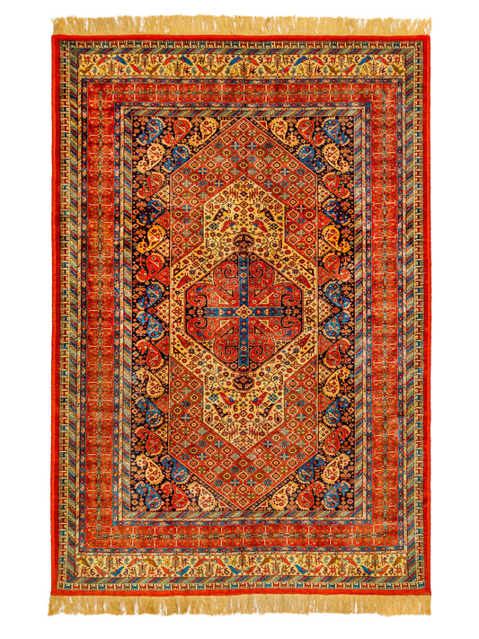 Persian Pure Silk Rug Rust Red/Gold featured #7892882882730 