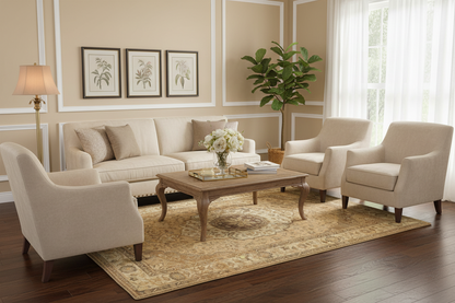 554 - Vintage Turkish Woven Hand-Knotted Ivory Rug