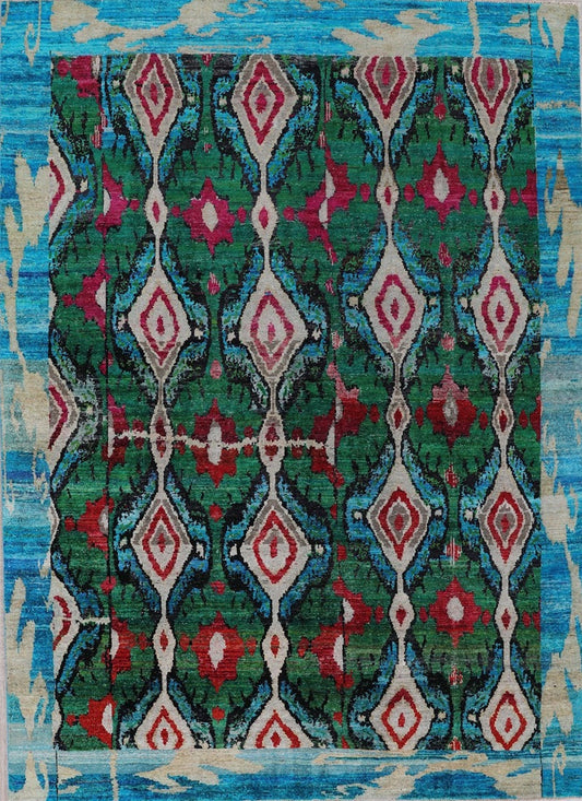 Indian Handmade Modern Blue Multicolor Silk Rug featured #7680298909866 