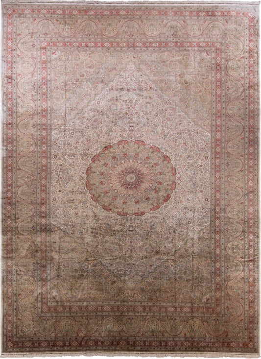 Traditional Silk On Silk China Rug With A Medallion Design