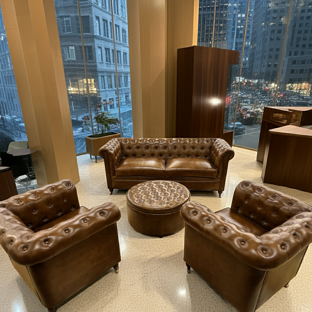 Brown Leather 4-Pieces Living Room Sofa Set
