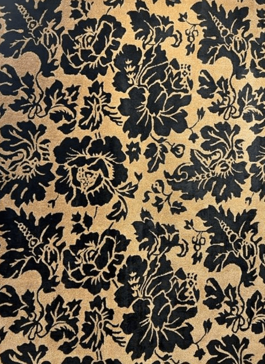 Indian Modern Wool And Silk Hand-Knotted Brown Black Area Rug