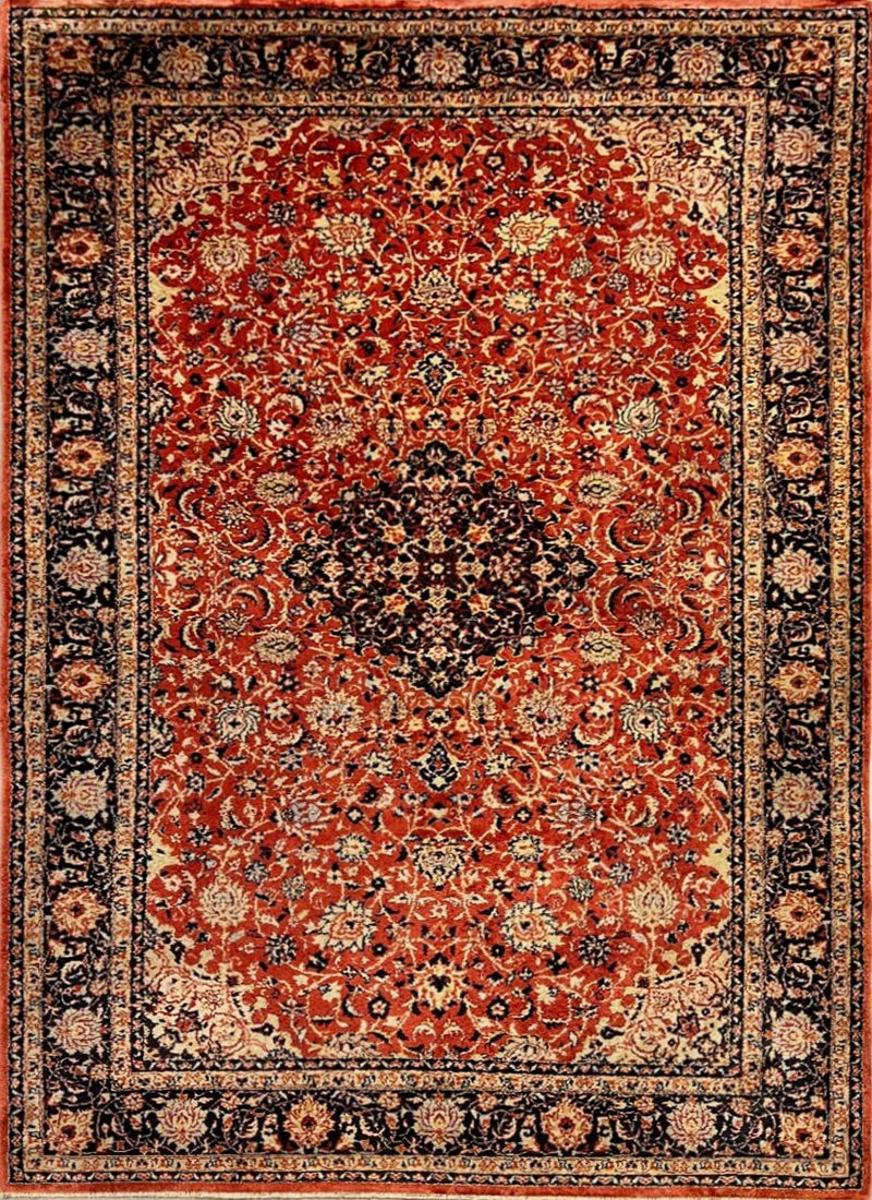 Traditional Medallion Kashmir Silk Rug Semi-Antique Carpet