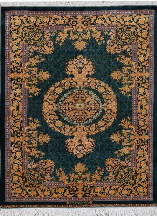Pure Silk Traditional Persian Qom Fine Handmade Carpet