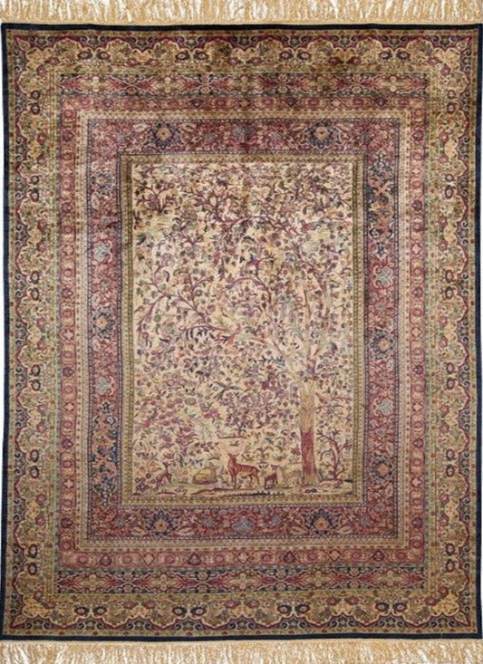 Persian Traditional Tree Of Life Handmade Pure Silk  Area Rug. Fifth Day Of Creation featured #7584606814378 