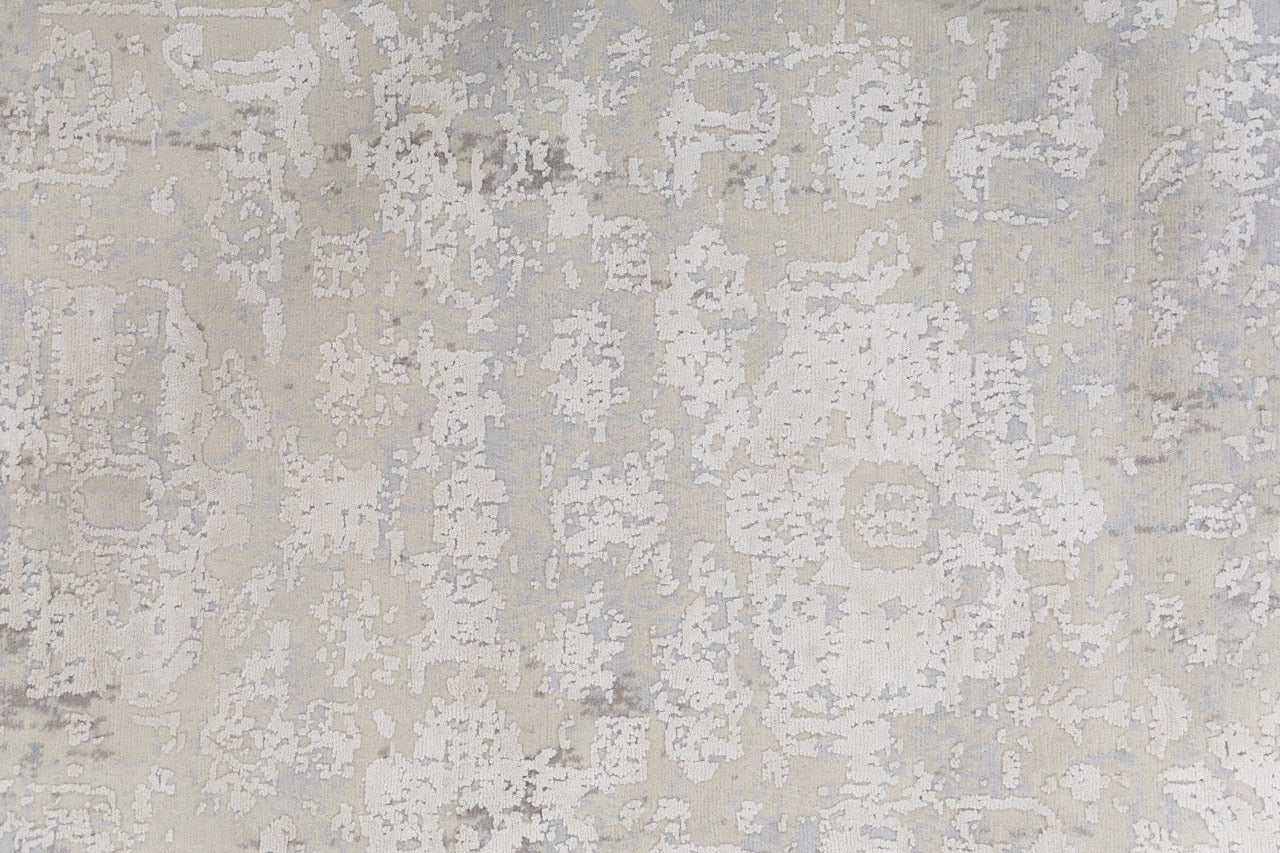 Contemporary Indian  Hand-Knotted  Ivory Blue Silk Area Rug