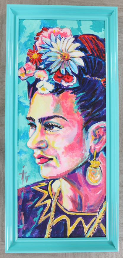 Frida Kahlo Framed Portrait. Mexican Art
