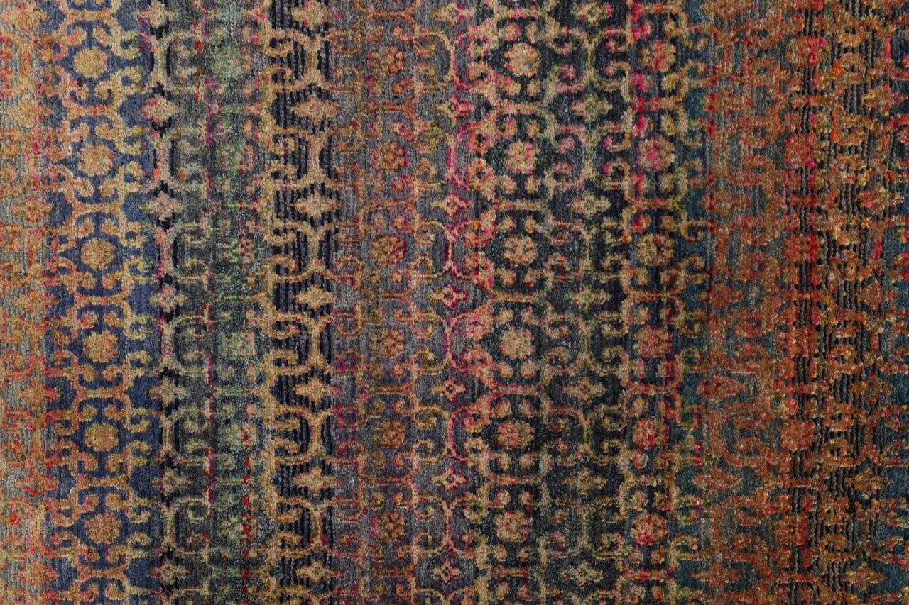 Multicolor Brown Green Ivory Modern Transitional Indian Silk Runner