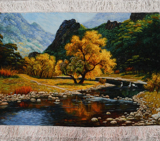 Handmade Wool and Silk Persian Tabriz Rug  Natural Landscape Design featured #7617368981674 