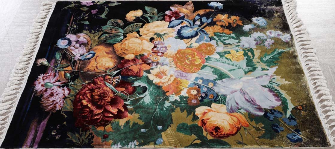 Handmade Pure Silk Chinese Rug With Roses Design product image #27791397191850