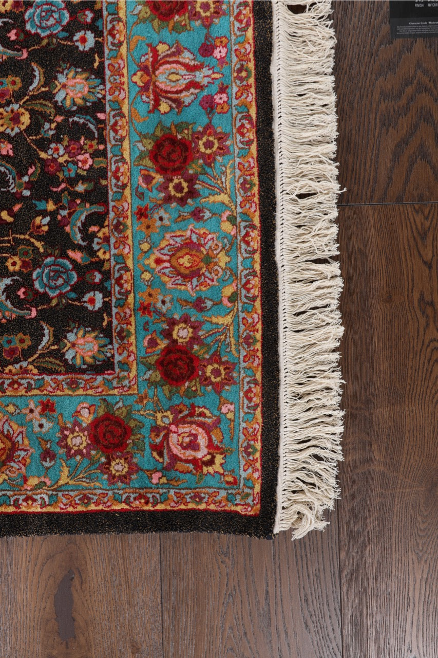 Fine Silk on Silk Kashmir Floral Fine Rug