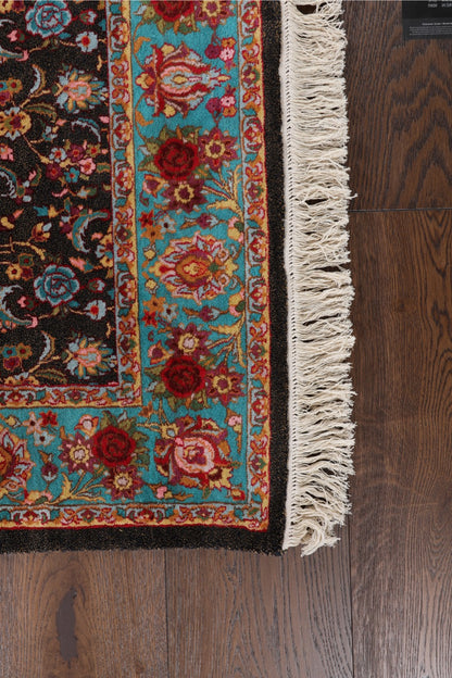 Fine Silk on Silk Kashmir Floral Fine Rug
