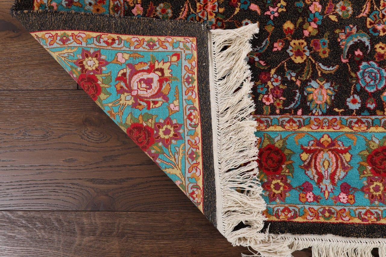 Fine Silk on Silk Kashmir Floral Fine Rug