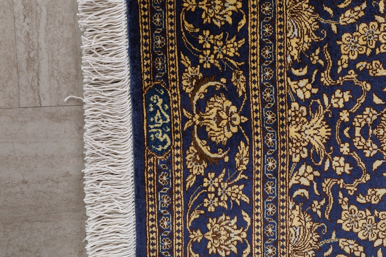 Traditional Hand-Knotted Fine Persian Qom Pure Silk Rug