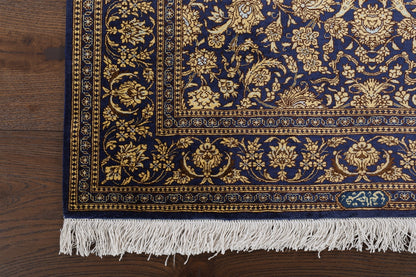 Traditional Hand-Knotted Fine Persian Qom Pure Silk Rug