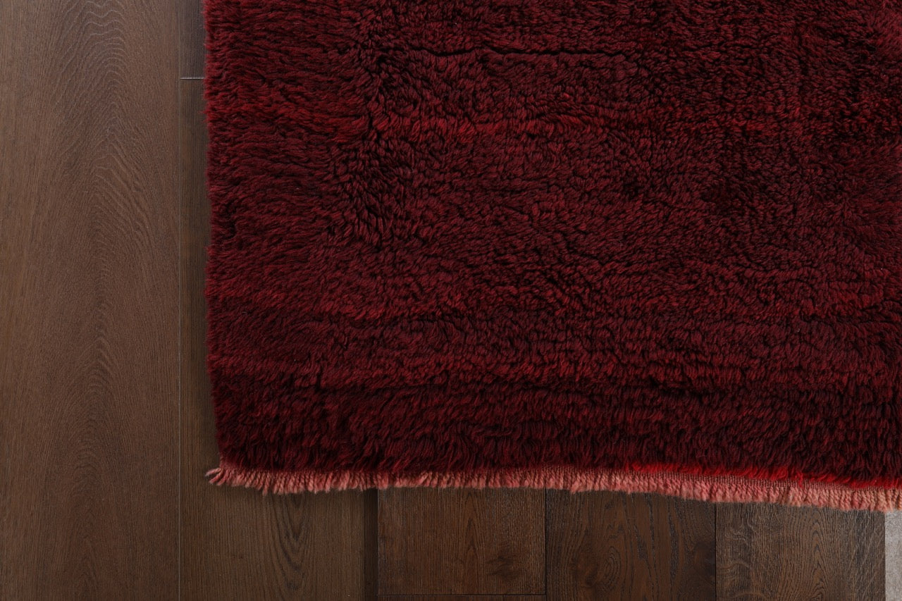 Red Turkish High Pile Vegetable-Dyed Handwoven Rug