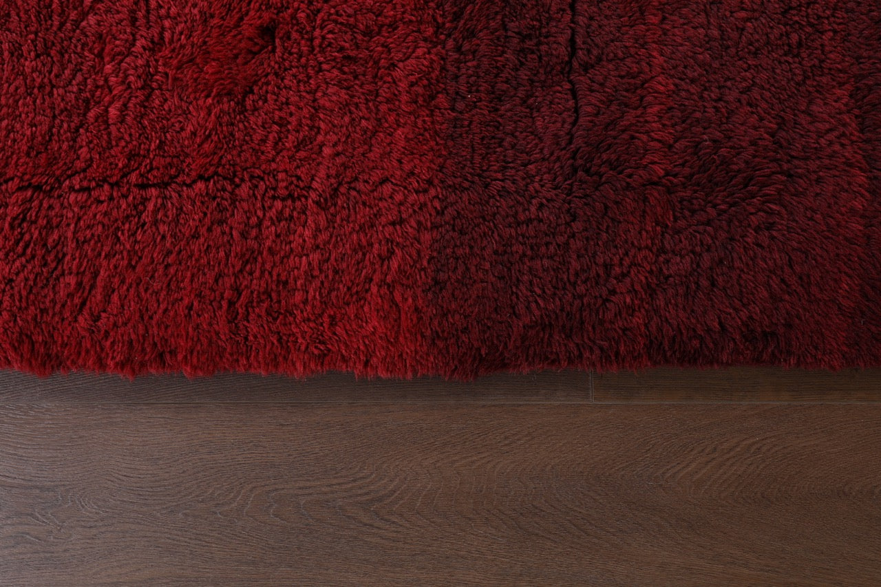Red Turkish High Pile Vegetable-Dyed Handwoven Rug