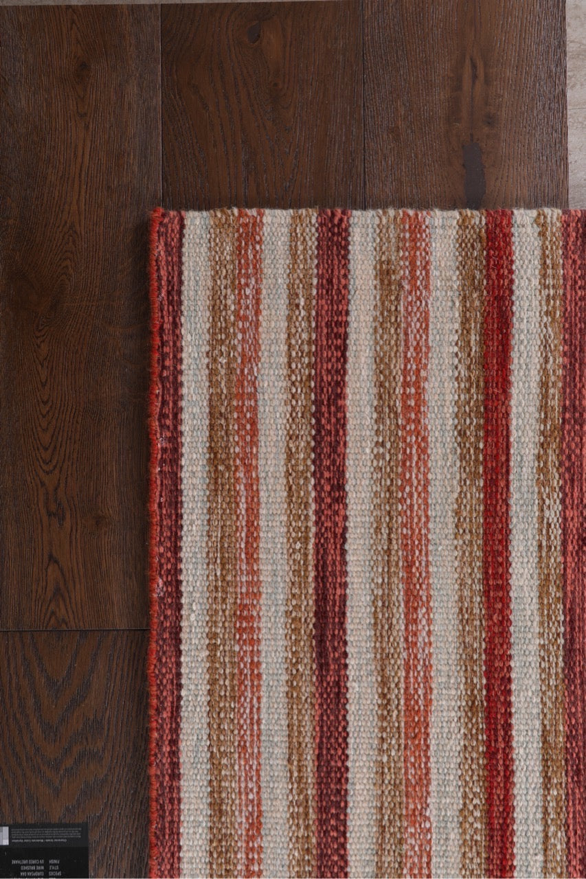 Handmade Modern Striped Multicolor Wool Kilim