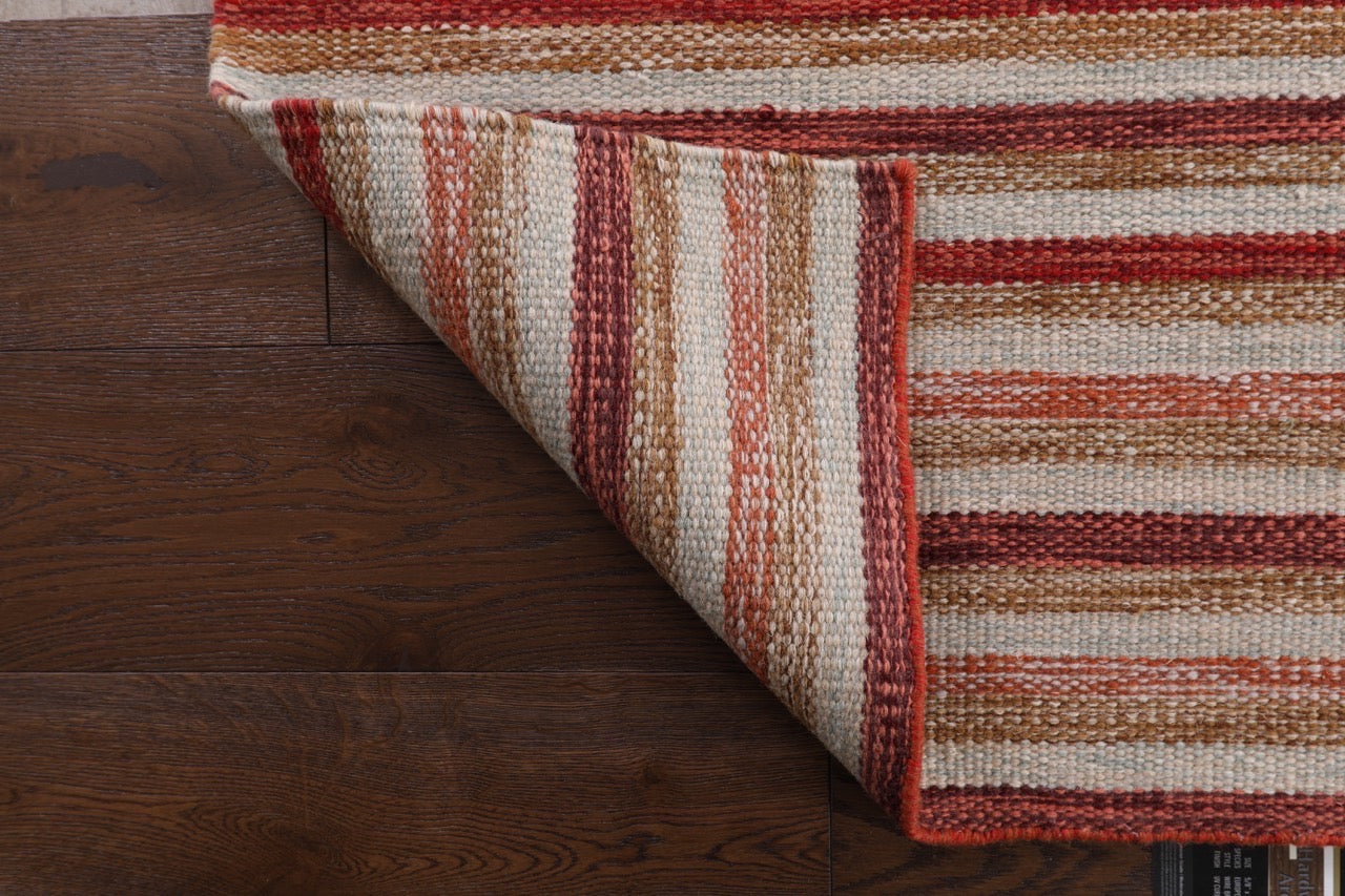 Handmade Modern Striped Multicolor Wool Kilim