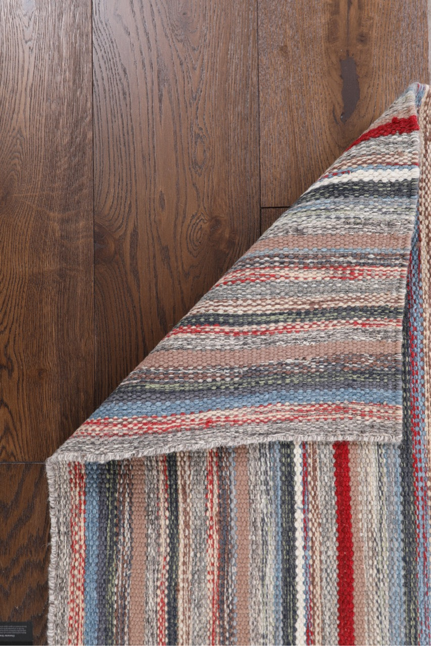 Handmade Modern Striped Multicolor Wool Kilim