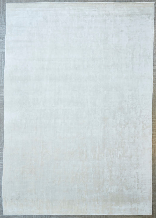 Indian Handcrafted Modern White Solid Silk Area Rug
