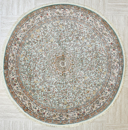 Indian Handmade Kashmir Traditional Pure Silk Round Rug