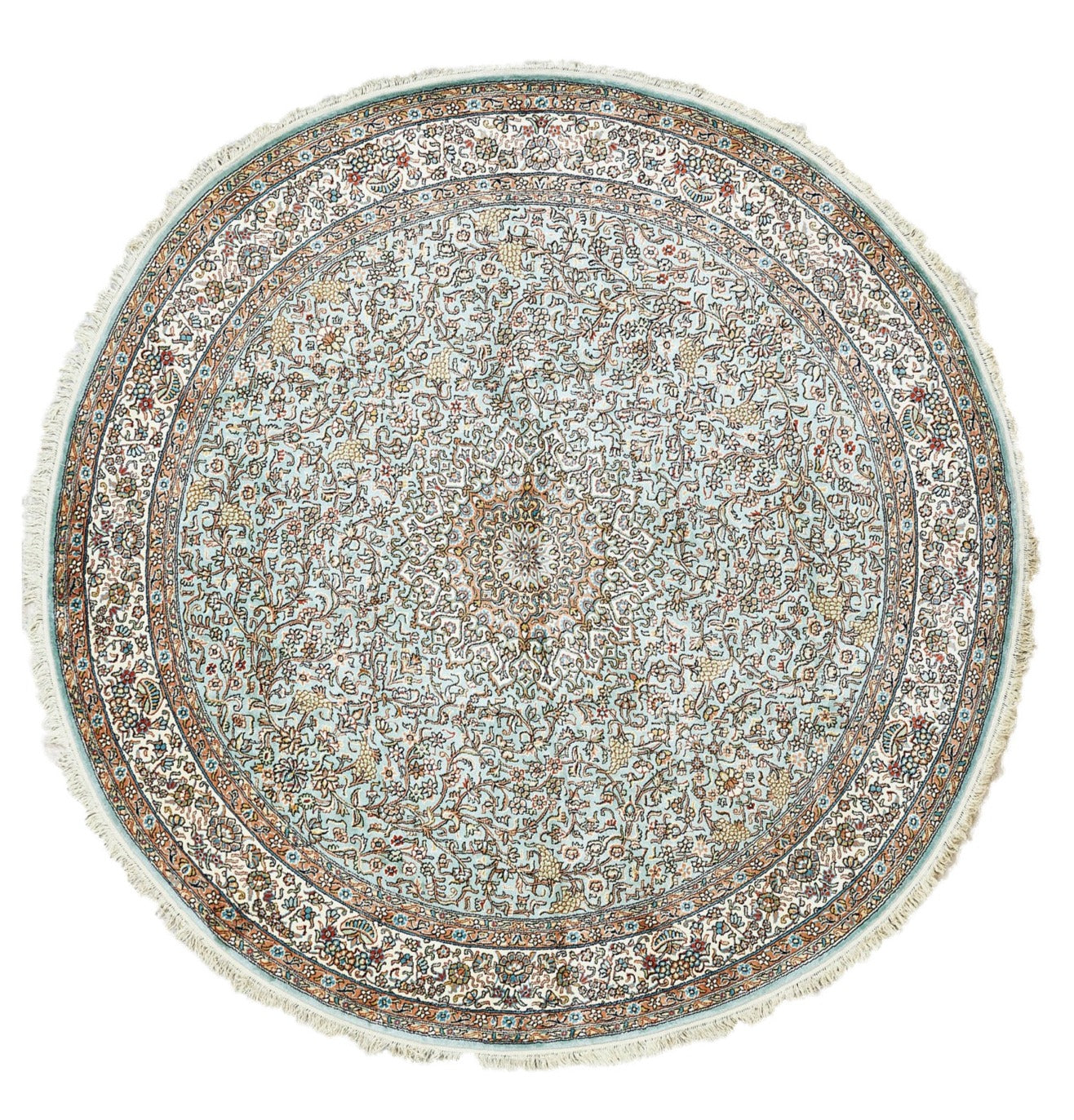Indian Handmade Kashmir Traditional Pure Silk Round Rug