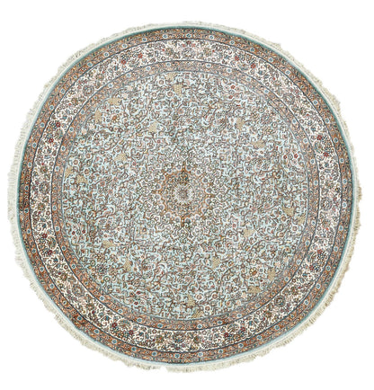 Indian Handmade Kashmir Traditional Pure Silk Round Rug