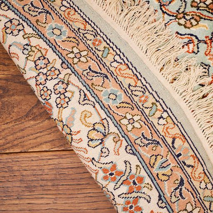 Indian Handmade Kashmir Traditional Pure Silk Round Rug
