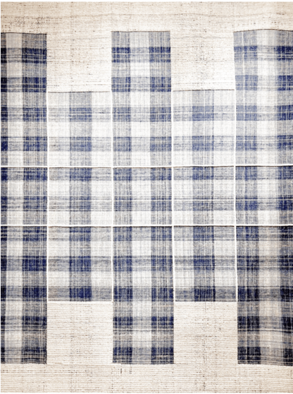 Indian Modern Handloom Ivory Blue Wool Area Rug