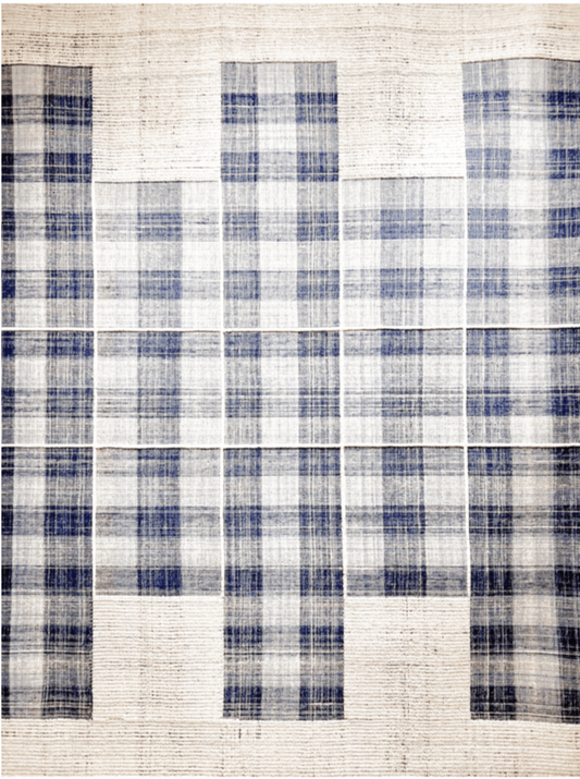 Indian Modern Handloom Ivory Blue Wool Area Rug
