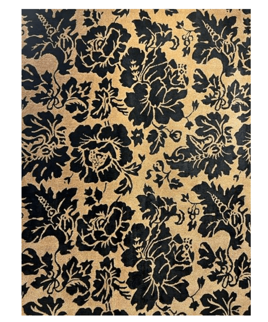 Indian Modern Wool And Silk Hand-Knotted Brown Black Area Rug