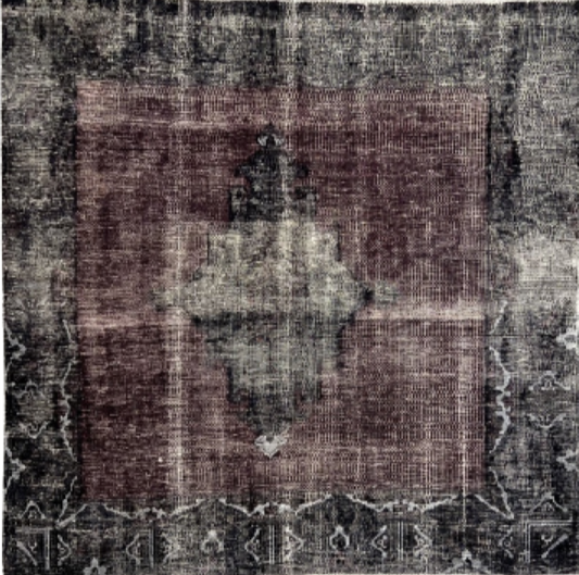Handmade Square Rug Vintage Black And Burgundy Pakistan Wool Carpet featured #7584766787754 